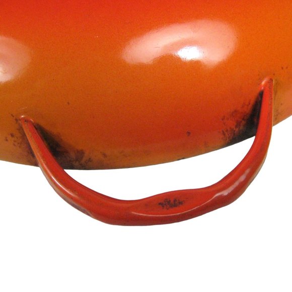 Set of 3 MCM Enamel Nesting Sauté Pans Orange Mid Century Modern CHIPS - Picture 4 of 13